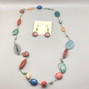 Sterling silver 925 colorful jewelry set necklace and earrings boho pop of color